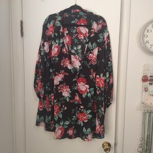 Floral Black Button Up Blouse Torrid